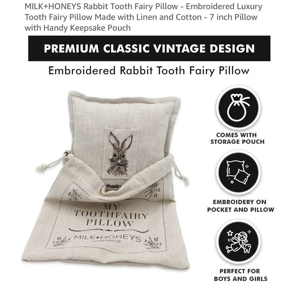 NEW MILK+HONEYS Handmade Tooth Fairy Pillow-Rabbit Design